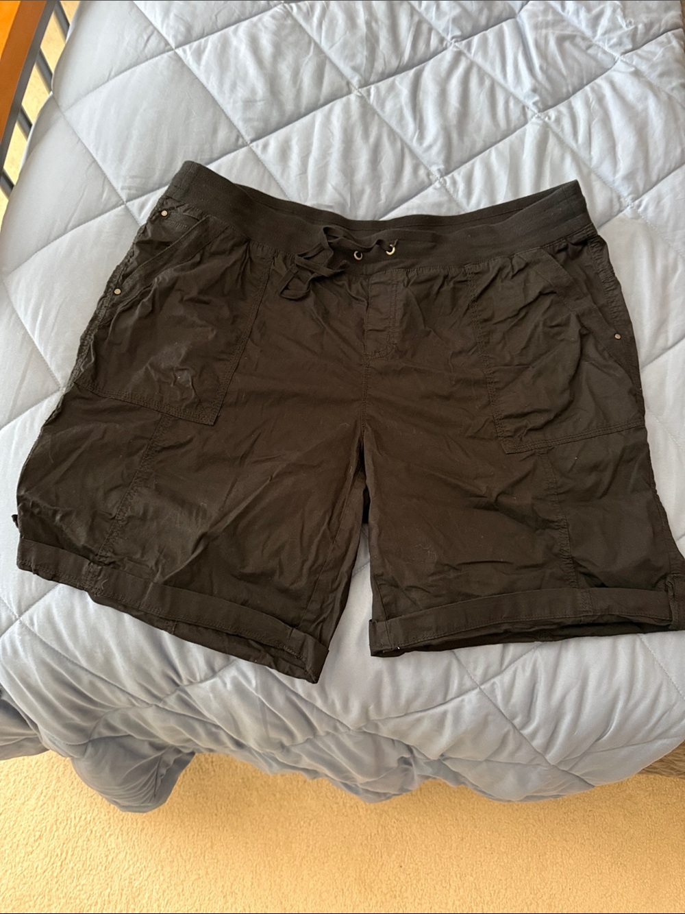 Avenue Black Drawstring Cargo Bermudas